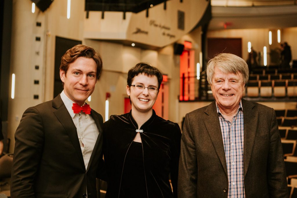 Maxime Goulet with the Orchestre Symphonique Du Saguenay Lac St-Jean and maestra Geneviève Leclair and maestro Jacques Clément, for the performance of his composition Symphonic Chocolates. Photo by Nadia Zheng, 2016