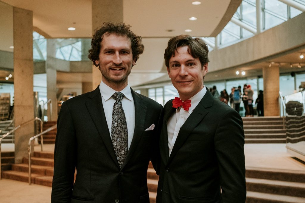 Maxime Goulet with maestro Lucas Waldin, for the performance of On Halloween Night, by the Toronto Symphony Orchestra, at the Roy Thomson Hall, in 2016. Photo by Nadia Zheng.