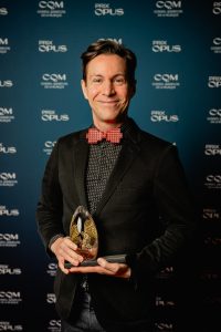 Maxime Goulet wins the Composer of the Year award at the Prix Opus gala in Montreal on February 8, 2026. Photo by Dominique Viau.